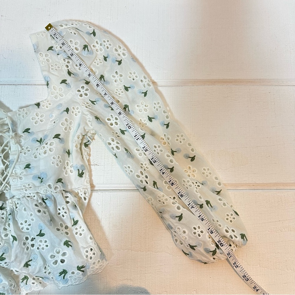 Wild Cherry Cotton For Love & Lemons Gardengirl Small Bow Asymmetrical Eyelet - Picture 10 of 12